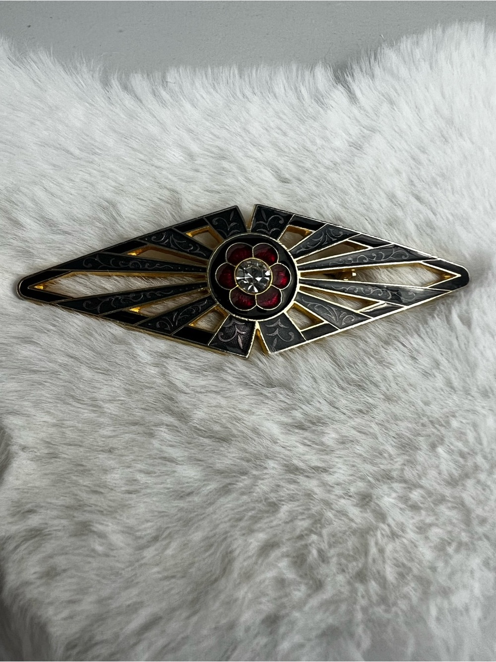 Vintage Fish Enterprises Art Deco Revival Enamel Brooch